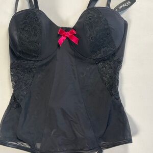 NWT Adore Me Black Lace Bustier with Leg Garters Size 34B